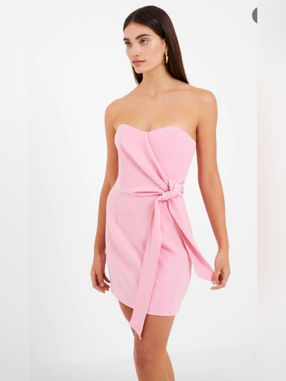 Strapless Pink Tie-Waist Mini Dress